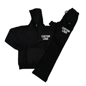 Costumes deux pièces de haute qualité avec logo personnalisé survêtement uni à capuche pour hommes ensembles de survêtements pantalons de survêtement évasés vierges et ensembles de sweat à capuche