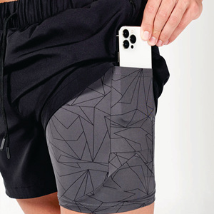 Pantalones cortos 2 en 1 de 5 pulgadas con bolsillos, tejido ligero que absorbe la humedad, color negro, 4 vías - Product Image 4