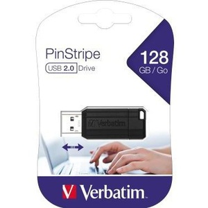 Unidad flash USB 2.0 Verbatim Pin Stripe de 128 GB, color negro - Product Image 1