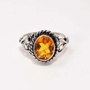 Bague ovale en citrine facettée, bijoux en argent sterling faits à la main, pierre précieuse, cadeau élégant pour femmes, design bohème - Product Image 4