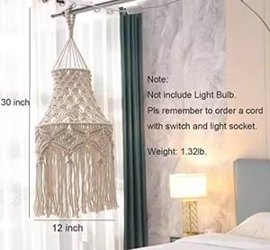 Hot Sale 100% Handmade Macrame Hanging <b>Light</b> Cover Boho <b>Chandelier</b> <b>Shade</b> for Bedroom & Living Room Decoration - Product Image 1