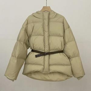 Femmes hiver chaud mi-long mince à capuche fermeture éclair Parkas à manches longues rembourré bouffée veste couleur unie fait peau de mouton coton - Product Image 2