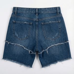 Shorts en jean Bermuda pour femme, personnalisés, en denim épais, brodés de strass, style streetwear, coupe droite, effet usé, décontractés, Y2K, taille haute - Product Image 2