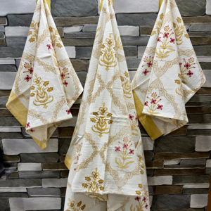 BLOCKS of INDIA Ensemble de serviettes de bain en tissu gaufré doux 1 serviette de bain et 4 essuie-mains Bloc floral imprimé coton couleur 3 - Product Image 1
