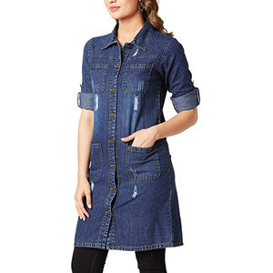 Veste en jean longue pour femmes de haute qualité, nouveau style, vêtements décontractés, tendance, veste en jean confortable pour femmes, OEM - Product Image 2