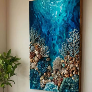 Décoration murale moderne en résine époxy et bois, faite à la main, avec LED, imperméable, avec des motifs personnalisés pour l'intérieur de la pièce - Product Image 1