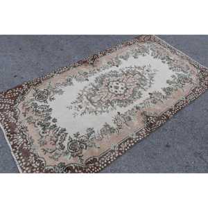 พรมวินเทจขนาด 3.8x7.1 ฟุต สีน้ำตาลลายดอกไม้ พรมขนสัตว์ตุรกี - Product Image 3