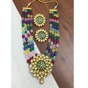 Elegant Designer Kundan Necklace and Matching <b>Stud</b> <b>Earrings</b> for Women Girls Multi-Strand Brass Jewelry for Parties Engagements - Product Image 1