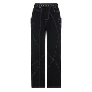 Pantalon streetwear en denim pas cher Jeans baggy en coton pour hommes, pantalons droits longs délavés, pantalons à jambes larges pour hommes - Product Image 6