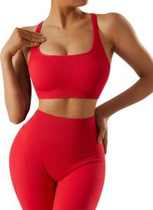 En stock spandex y nylon yoga fitness conjuntos de 2 piezas para las mujeres con costuras sin costuras transpirable yoga conjuntos para las mujeres ropa de gimnasia - Product Image 2