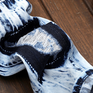 Wholesale 100% Cotton High Quality Denim <b>Jeans</b> Print Streetwear Distressed <b>Ripped</b> Slim Fit Moustache Effect <b>Men's</b> Pants <b>Jeans</b> - Product Image 4