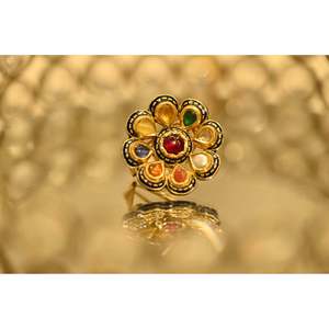 Vintage <b>Gold</b> Plated Fashion <b>Ring</b> with Natural Stone Inlay Adjustable for Wedding Occasions - Product Image 2