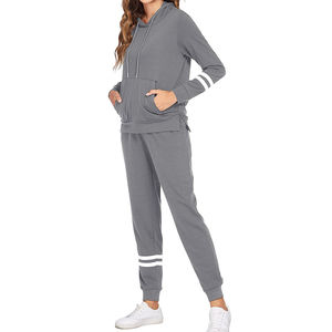 Conjunto Deportivo Largo de Dos Piezas para Mujer, Color Sólido, Personalizable, 100% Algodón, Ropa Casual de Calle - Product Image 6