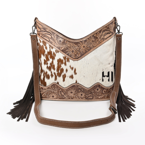 Sac bandoulière hobo vintage en cuir de vachette véritable pour femme – Style western avec franges en daim et design gravé - Product Image 1