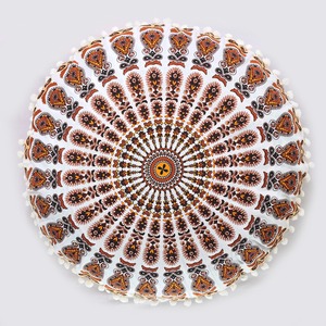 Housse de coussin de sol décorative en coton, ronde, pour pouf ottoman, 22 pouces, par Indian Consigners - Product Image 3