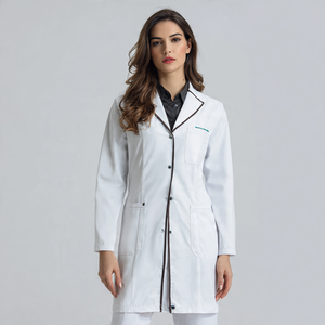 Bata de Laboratorio de Hospital de Manga Larga Blanca para Mujer, Mezcla de Algodón de Alta Calidad Personalizada - Product Image 4