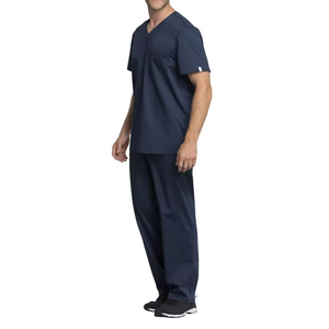 Clínica Dental Enfermería Hospital Verano Cuello en V Color sólido Tejido Transpirable Durable Scrubs Sets Manga corta Médico Unisex - Product Image 3