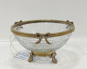 Bol à chocolat en verre, vaisselle de restaurant, décoration, bol à fruits, artisanal, laiton, couleur antique, verre transparent, bol à dessert - Product Image 4