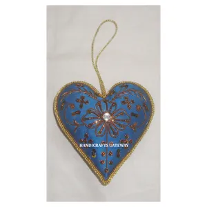 Trusted Supplier For Manufacturer Beautiful Zari Embroidery Heart With Customize Shape Of Christmas Hanging Ornaments