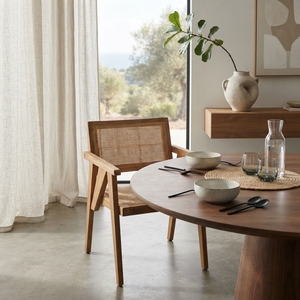 Chaise de salle à manger minimaliste moderne en teck avec rotin tressé, usage général, mobilier pour la maison, bureau, hôtel, villa, appartement, cuisine - Product Image 4