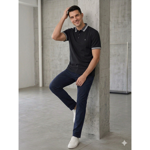 เสื้อยืดคอปกปักลายผ้าฝ้าย - สีแดงเบอร์กันดี - Product Image 3