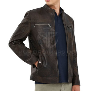 Veste d'hiver en cuir à la mode pour hommes, manteau décontracté et élégant avec fermeture à glissière, veste en cuir véritable pour hommes - Product Image 3