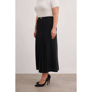 <b>Black</b> Knitted Wrap <b>Skirt</b> with Floral Embroidery and Belt - Product Image 4