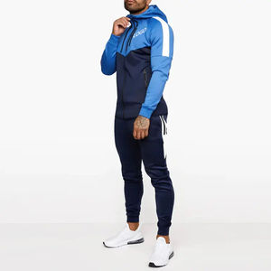 Tenue de sport personnalisée OEM pour hommes, survêtement, sweat à capuche zippé et jogger, ensemble patchwork de survêtements de sport à blocs de couleurs, 2 pièces - Product Image 1