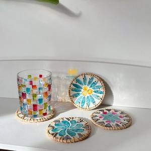 Creative Splicing Natural <b>Rattan</b> Colorful Shell Resin Cup Mat Coaster Hand Woven Insulation Pad <b>Placemat</b> Kitchen Decoration - Product Image 1