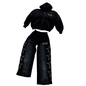 Fabricants de survêtements et de sweats à capuche surdimensionnés en molleton français personnalisé, lavage à l'acide, 420 g/m², fermeture éclair, strass - Product Image 2