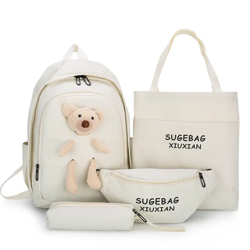 4pcs Cute Kids School Bag Set Bear Animal Accessory Children Backpack for Teenagers Girls Boys