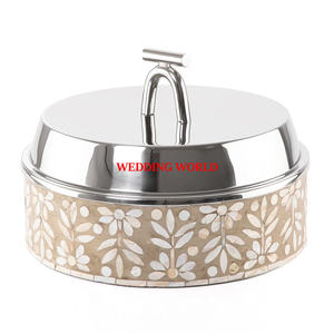 Marmite en nacre de qualité supérieure, fait main, design de créateur, forme ronde, chauffe-plat de luxe en bois pour table - Product Image 1