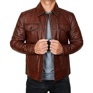 Veste en cuir d'agneau mince enduit en gros, taille plus, col montant personnalisé, vestes en cuir véritable pour hommes - Product Image 1