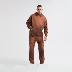 Ropa de calle personalizada de alta calidad para hombre, chándal Vintage, chándal lavado con ácido desteñido al sol, conjunto de pantalones de chándal holgados con capucha para invierno - Product Image 4