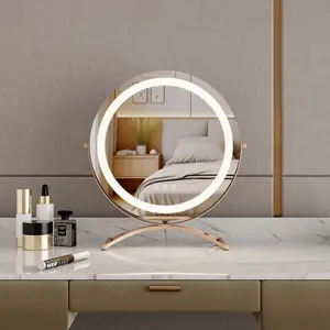 Portable Smart Touch Black White Rose Gold Round Cosmetic Tabletop Lights Table Vanity Mirror With LED Makeup Mirror