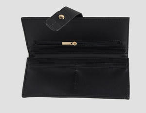 100% cuir véritable dames fermeture à glissière portefeuille doux et magnifiquement conçu avec chaînes décoration longue et bouton fermeture noir - Product Image 4