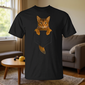 T-Shirt per Amanti dei Gatti Abyssiniani con Tasca, per Mamme e Papà di Gatti, Proprietari e Appassionati di Gatti, T-Shirt Promozionale per Gatti - Product Image 3