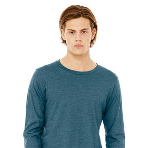 Camiseta de manga larga Deep Teal Heather Estilo formal Mezcla lujosa de algodón peinado Airlume 52% y tela de punto polivinílico 48% - Product Image 4