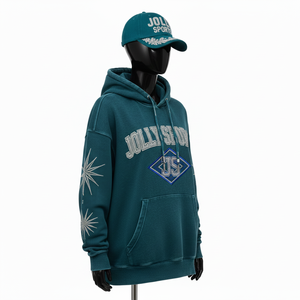 Sudadera Extra Grande para Mujer, Algodón Grueso, Felpa de Poliéster, 320 GSM, Verde Azulado, Logotipo de Pedrería, Sudadera Básica Personalizada - Product Image 5