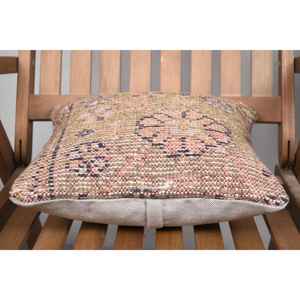 Almohada de lana de retazos Kilim de lujo, diseño rústico de 14x14 pulgadas con patrones de hojas de plantas esponjosas Vintage para sala de estar y cocina - Product Image 5