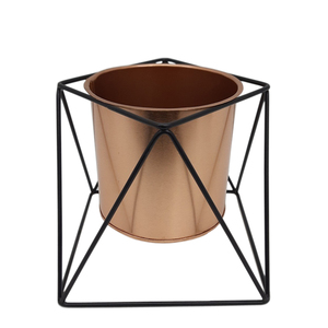 Jardinière fantaisie en métal décorative en fer au design moderne avec support Finition en laiton antique en forme de noir et or - Product Image 2