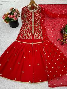 Conjunto de Salwar Kameez Dupatta Sharara de Manga Larga con Pedrería Vintage de Lujo, Última Moda 2025, Ropa de Novia Elegante y Sofisticada para Bodas de Invierno - Product Image 2