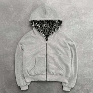 Sudadera con Capucha Reversible de Doble Capa con Cremallera Personalizada al por Mayor, Estampado de Leopardo, 100% Algodón, Temporada de Invierno para Hombre y Mujer - Product Image 2