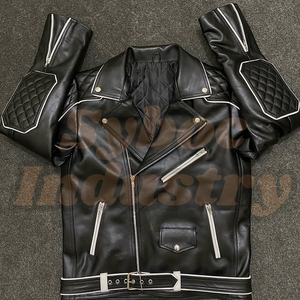 แจ็กเก็ตปั่นจักรยานสำหรับผู้ชายหนังวัวนิ่มสีดำพร้อมเบาะรถจักรยานยนต์คุณสมบัติปรับขนาดได้ตามต้องการ - Product Image 3