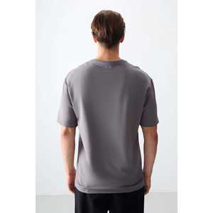 T-shirt basique gris foncé pour homme, taille oversize, 100% coton, jersey épais et doux texturé, 88378 - Product Image 2