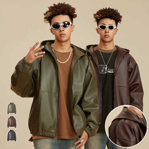 Vestes en cuir pour hommes couleur personnalisée design et logo Streetwear veste zippée en cuir artificiel surdimensionné et lourd pour hommes - Product Image 2