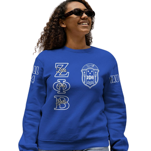 Zeta Phi รุ่นเบต้า1920เสื้อกันหนาวคอกลมสำหรับผู้หญิงสีฟ้าเสื้อสวมหัวผ้าฝ้าย100% ปักโลโก้ด้านหน้าแบบกรีกสำหรับใส่ในฤดูหนาว - Product Image 5