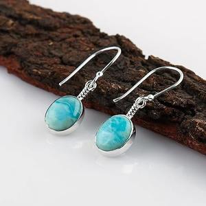 Pendientes de Larimar en Plata de Ley 925, Diferentes Formas, para Mujeres y Niñas, Pendientes Colgantes Modernos, Joyería Plateada - Product Image 4