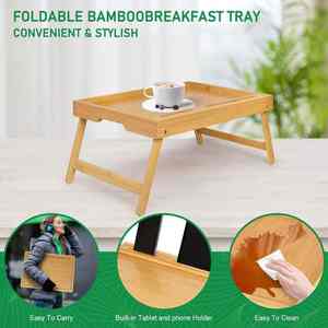 Plateau de service en bambou durable avec pieds pliants écologiques pour petit-déjeuner, lit et ordinateur portable, OEM accepté - Product Image 2