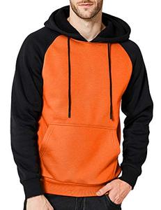 Sudadera con Capucha para Hombre, Color Naranja y Negro, Manga Raglán, Estilo Casual, Felpa, Corte Regular, Color Sólido, Ropa de Otoño, Servicio OEM - Product Image 1